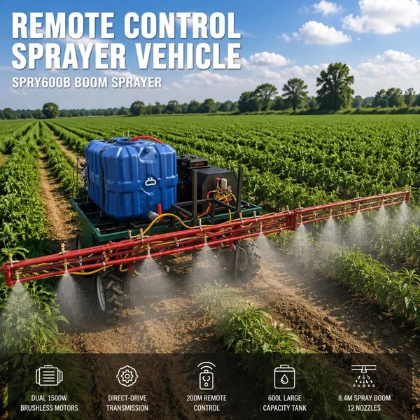 Self Propelled Remote Sprayer Vehicle 600L Chemical Spraying Machine With Dual 1500W Motors and 900mm Ground Clearance