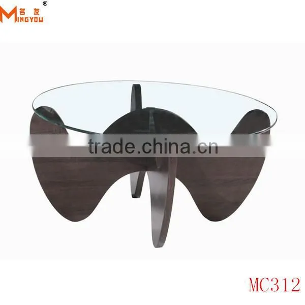 Wood Base Round Glass Top Table Coffee Modern photo-4