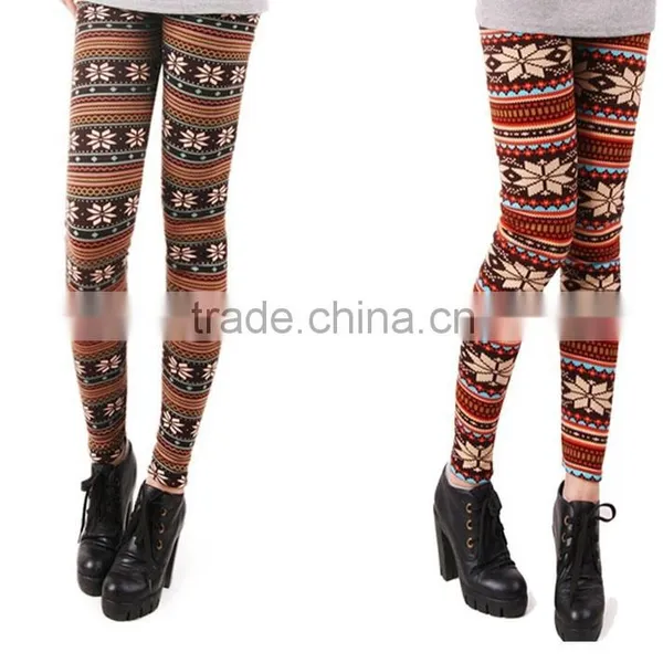 Red Black Nordic Leggings Snow Flake Deer Print Fleece Winter Christmas Girl Leggings photo-2