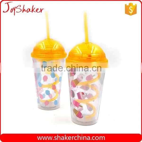450ML Plastic Cup With Straw,Double Wall Reusable Plastic Cup With Lid photo-3