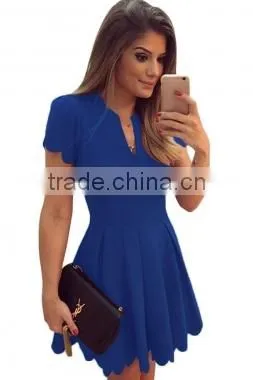 China Manufature White Sweet Scallop Pleated Skater Dress For Womens photo-4