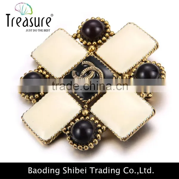 2015 Latest New Design Brand White Square Oil Drop and Black Plastic Balls Fashion Brooch Wholesale Quality Choice photo-4