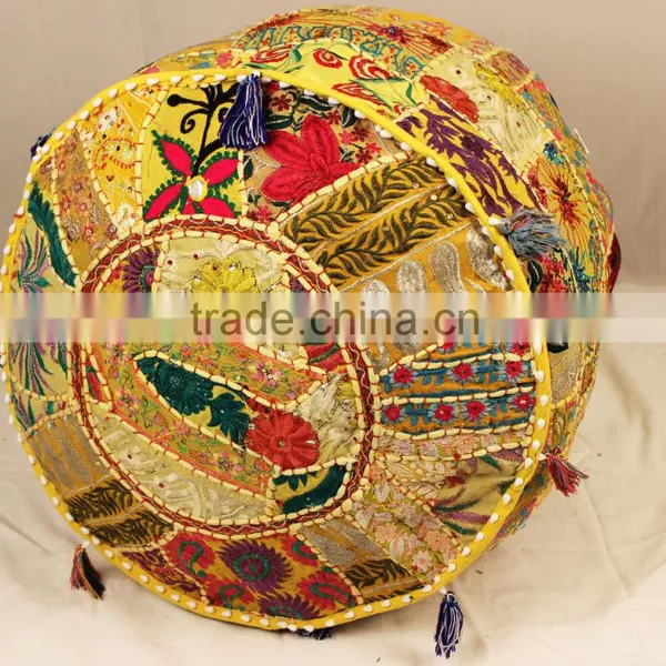 Indian Ethnic Vintage Footstool Furniture Patchwork Bohemian Round Cotton Chair Pouffe Pouf Ottoman photo-3