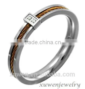 Stainless Steel Mens Stainless Steel Cable Ring With CZ