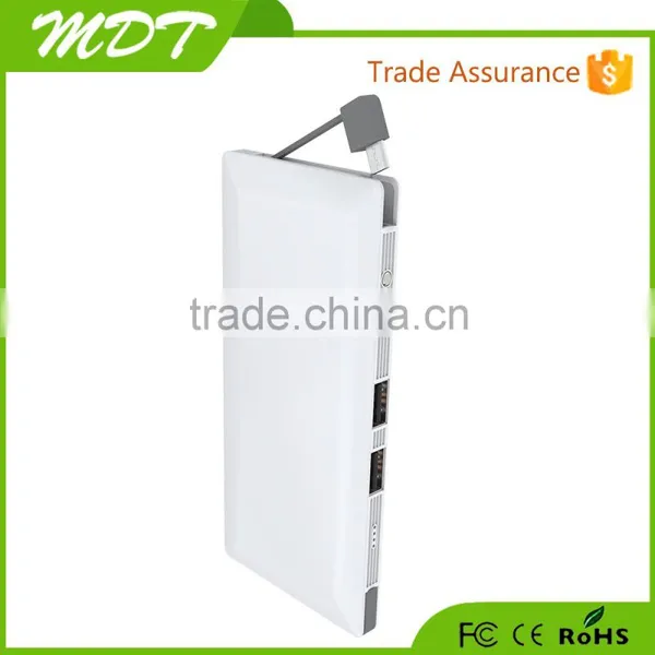 Hot Sale in World High Quality Portable 10000mah Quick Charge QC2.0 Tech Built in Cable Power Bank photo-5