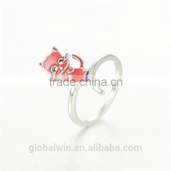 Sterling Silver Jewelry Red Enamel Cute Cat Lady Ring photo-2