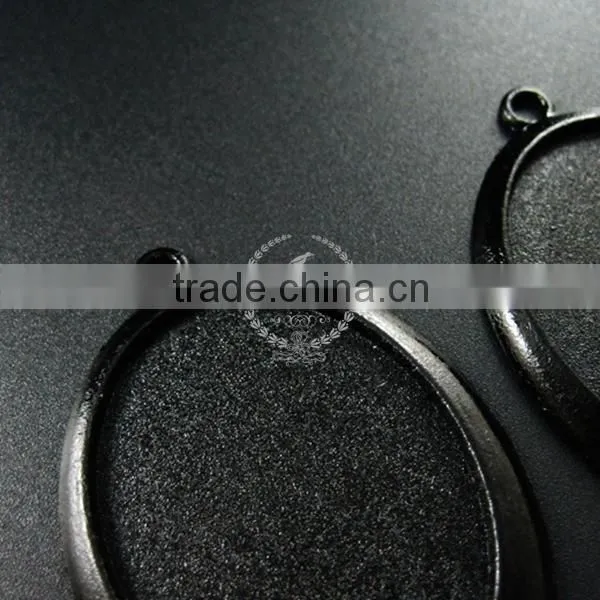 40*30mm Setting Size Brass Gun Black Simple Oval Bezel Tray DIY Pendant Charm Supplies 1421079 photo-3