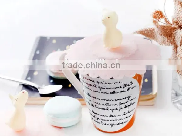 Cute Cartoon Leak Proof Soft Little White Cat Silicone Tea Cup Cover photo-2