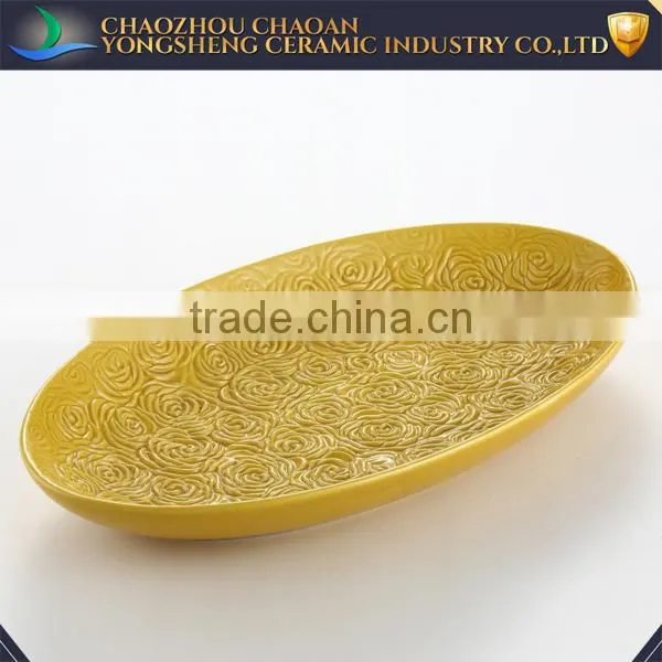 Wholesale Home Yellow Ceramic Dessert Dry Fruit Plate Decoration photo-2