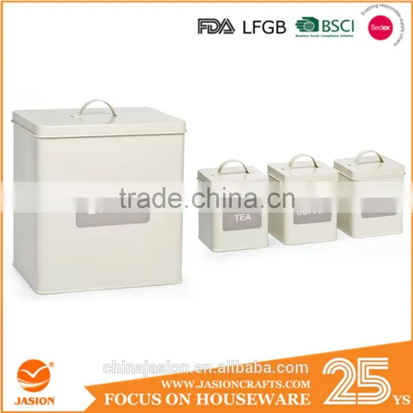 Airtight Retro Enamel Steel Bread Bin Biscuit Tin Tea/Coffee/Sugar Canisters Set of 5 photo-2