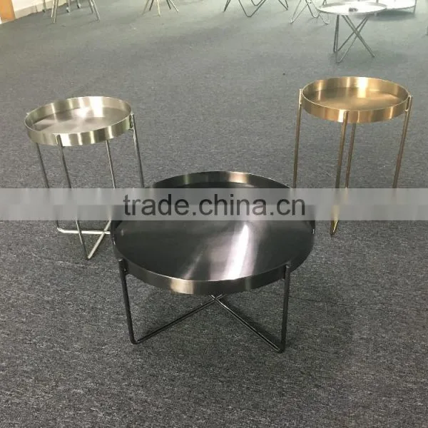 High Quality Metal Color Stainless Steel Folding End Table With Glass Top photo-6
