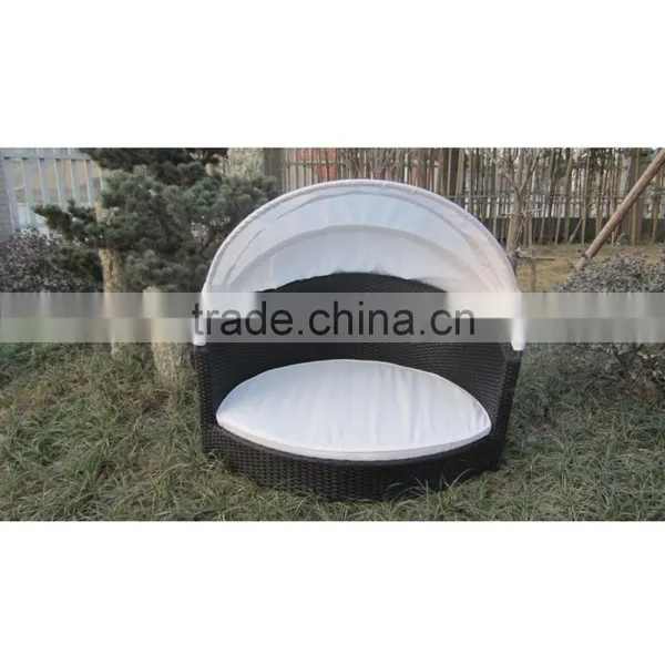 Hlaf Round Cooling Rattan Pet Bed for Dogs With Canpoy photo-3