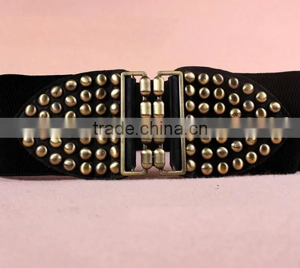 Wholesale Decorative Mushroom Rivet Alloy Buckle Women Lady Wide PU Waist Belt photo-5