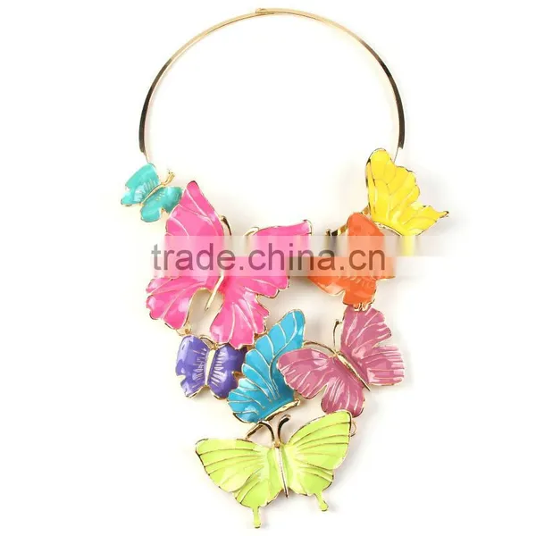 Fashion Multicolor Painting Butterfly Alloy Necklace photo-3