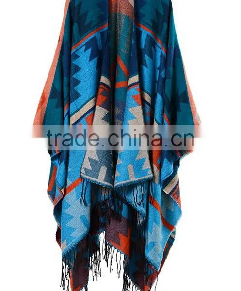 Special Design New Year Ladies Scarf Rhombus Shape Printed National Wind Women Muffle With Tassels photo-6