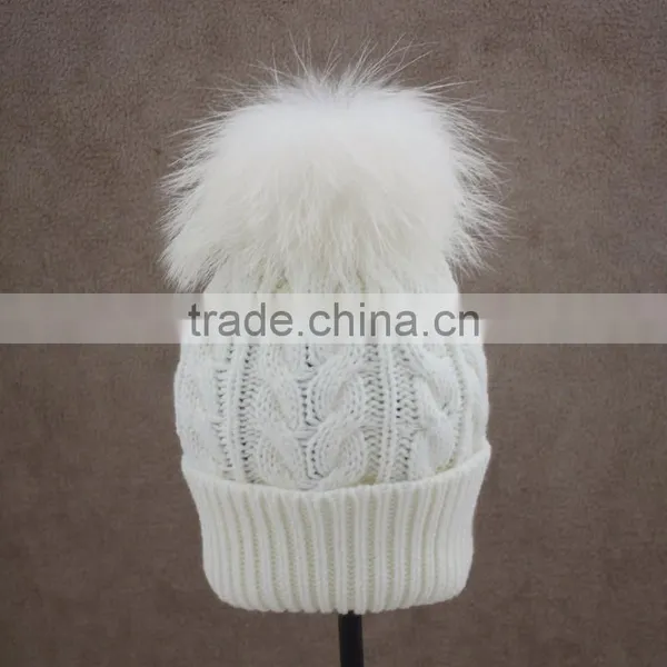 Myfur 2016 Newest Girls Winter Knitted Wool Hats With Fur Poms photo-5