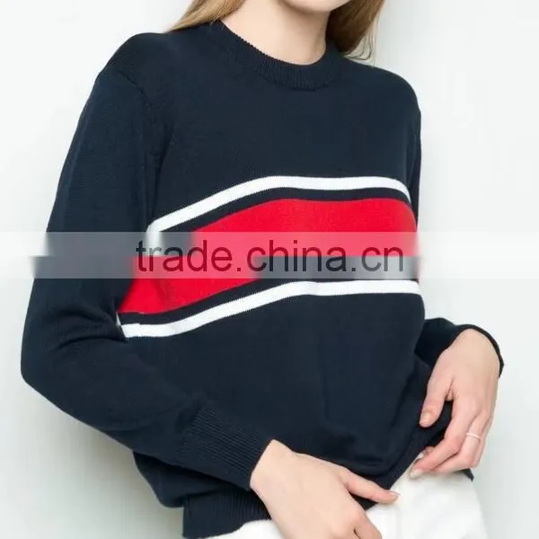 Runwaylover 140 Ladies 2017 Autumn Round Neck Knitted Stripe T-Shirt photo-3
