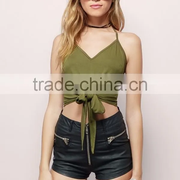 Crop Tops Halter Ladies Crop Top Front Tie Tank Top for Women Wholesale photo-2