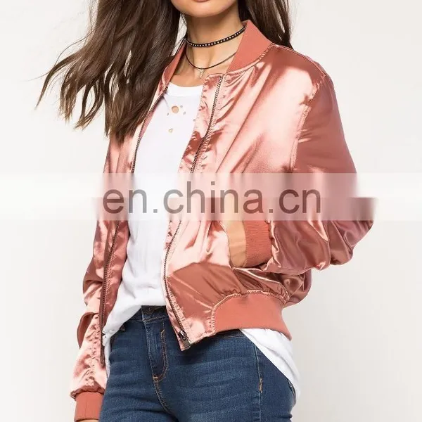 China Clothing Manufacturer Custom Plain Satin Bomber Jacket Wholesale photo-6
