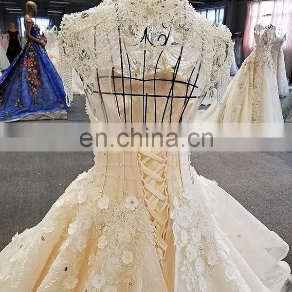 LS00323 High Neck Beaded Keyhole Back Long Train Beach Unique and Simple Dubai Wedding Gown photo-2