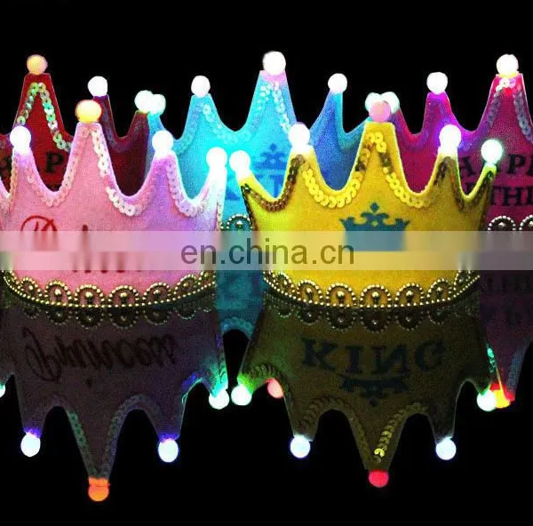 MCH-2316 New Wholesale Party Decoration Led Flashing Happy Birthday King Princess Tiara Crown Headband Hat photo-2