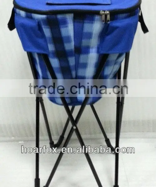 Foldable Cooler Bag With Stand in Blue Checker