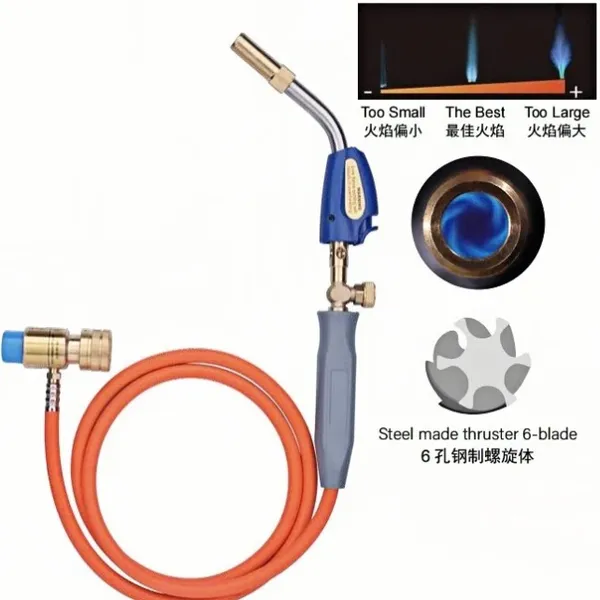 WH‑SSVT Deluxe MAPP Hose Torch With Needle‑Valve & Thick Brass Tip 6‑Blade Thruster Torch