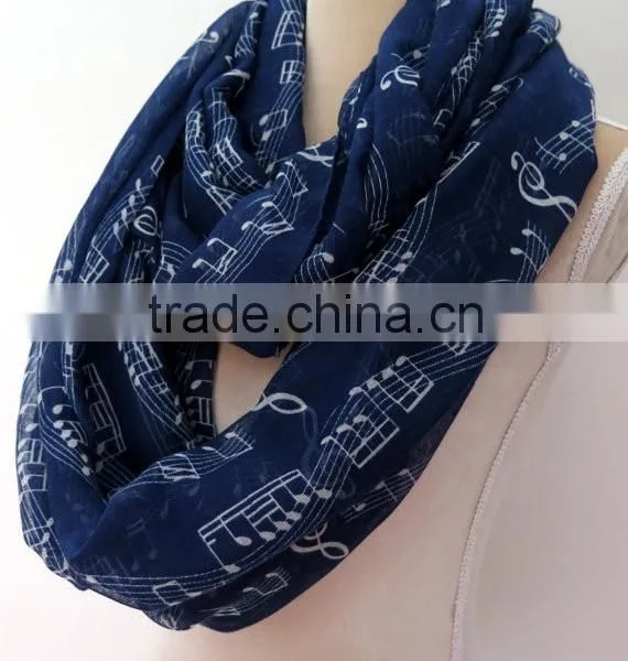 Music Note Printed Fashion Ladies Polyester Circular Scarf Neck Warmer photo-4