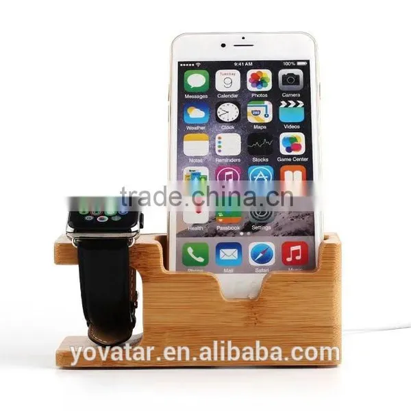 Wooden Durable Smartphone Mount Multi-Functional Watch Holder With Charging Slot