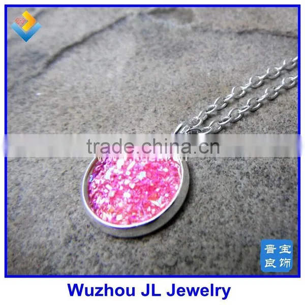 12MM Round Pink Drusy Stone Necklace Hot Pink Druzy Necklace photo-3