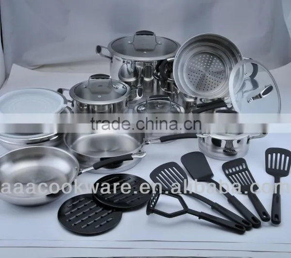24pcs 18/8 Stainless Steel Silicone Handle Apple Shape Kitchenware Sets With Colorful Silicone Glass Lid