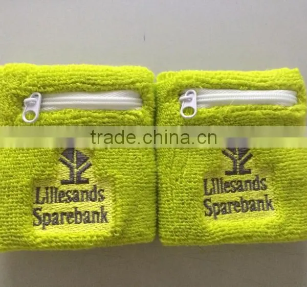 Fashion Promotional Sports Cotton Wristband With Zipper Pocket photo-2