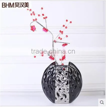Home Decor Interior Decorating Ceramic Vase Electroplated With Crystal Flower photo-2