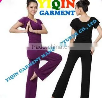 High Quality Gym Wear Lotus Leaf Short Sleeve Sexy Ladies Gym Wear Yoga Wear