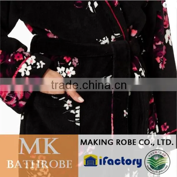 Black Floral Microfiber Fleece Dressing Gown photo-3