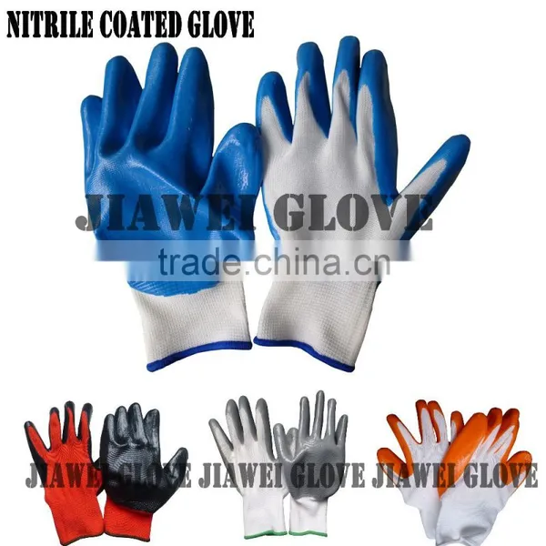 Cheapest 13 Gauge White Nylon Glove With Blue Nitrile Coated Glove Blue Nitrile Palm Coated Work Glove/Guantes De Latex A08