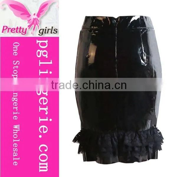 Leather Look Mini Skirt 2016 Women Fashion Pencil Mini Skirt Mature Woman Leather Skirt With Lace photo-4