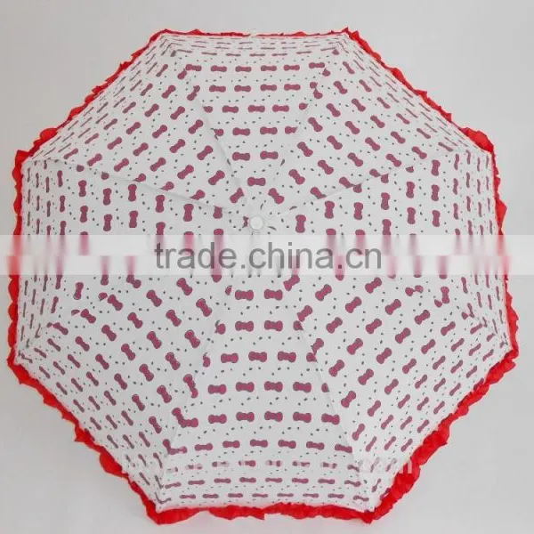 Umbrella With Lace Trimmings 3 Folding Cute Lace Umbrella photo-3