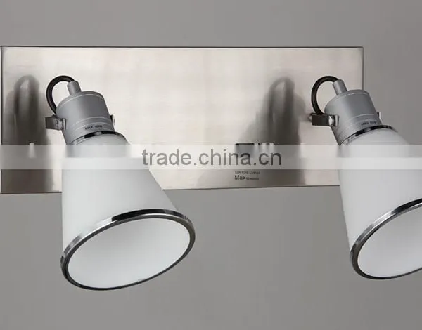 Glass Double Wall Lamp With Brushed Nickel Finish With Power Outlet