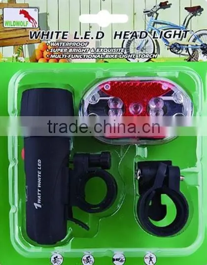 2015hot Sale Bicycle Front Light+rear Light Set 1wat Super Bright Light Set Bike Light Set