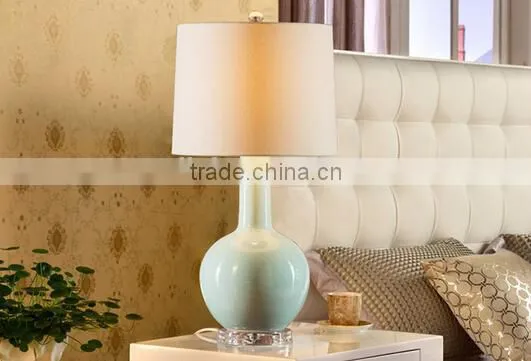 Acrylic Base Ceramic Body With Fabric Round Lampshade Modern Desk Lamp Bedroom Living Room Dining Room Table Lamp photo-4