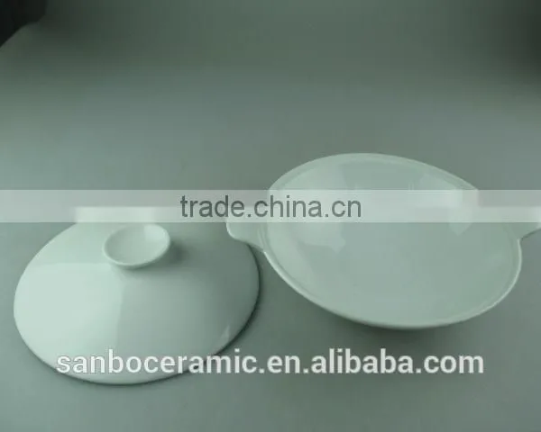 AB Grade Porcelain Stock White Ceramic Cookware Pot With Lid , Ceramic Stew Pot, Round Small Turren photo-4
