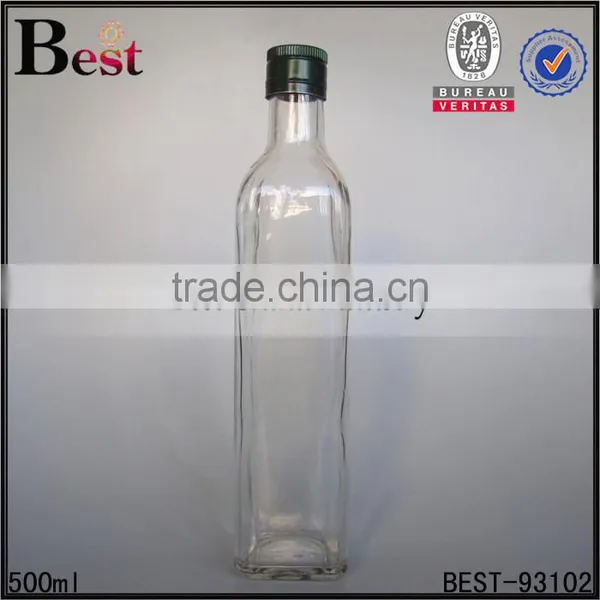250ml 500ml Clear Empty Aluminum Cap Square Marasca Glass Bottle Olive Oil Bottle Cooking Oil Screen Printing Wholesale photo-3