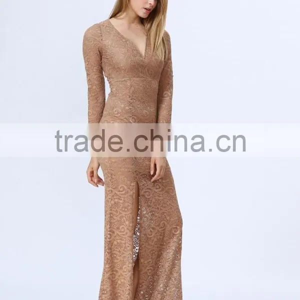 Sexy Women V-neck Cutout Back Side Split Slim Lace Maxi Dress Wholesale photo-3