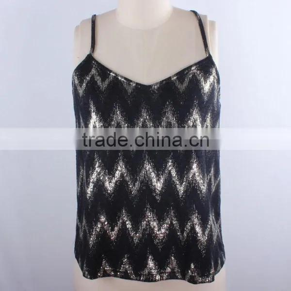 New Arrivals Gold Foil Print Manufacturing Fashionable Top Ladies Stripe Top