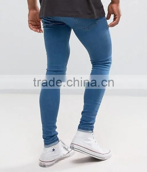 Wholesale Designer Denim Super Skinny Spray on Jeans Custom Men's Ripped Damaged Jeans Pants photo-3
