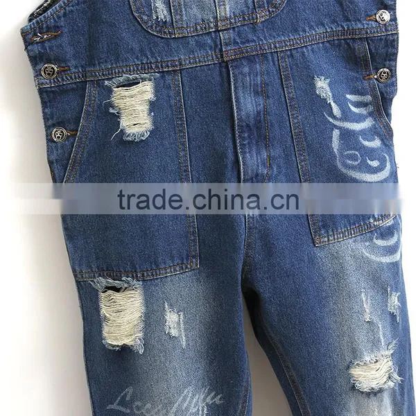 New Model Custom Boyfriend Jeans Rompers High Quality Ripped Bib Overalls for Men photo-5