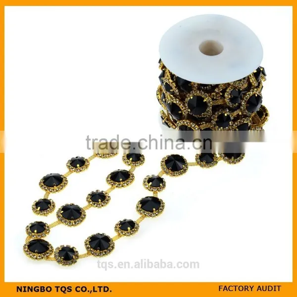 Black Stone Chain Crystal Fancy Stone Chain Trimming For Dress