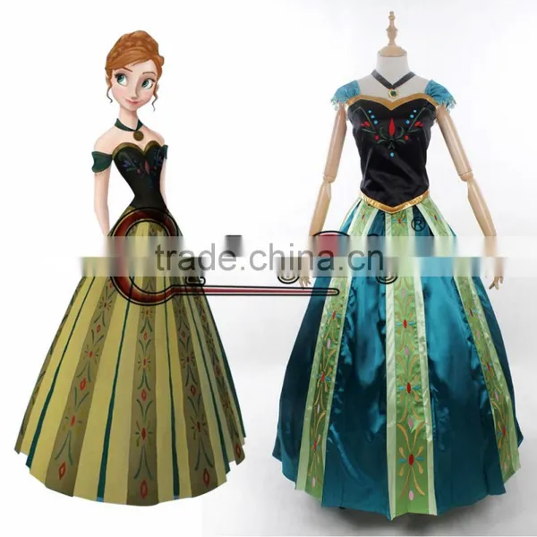 Movie Frozen Princess Anna Dress for Female Cosplay Costume Custom Made