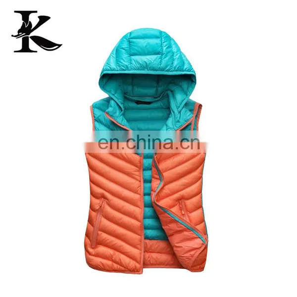 Lady's Cotton Vest Contrast Color Removed Hoodied Down Vest Jackets photo-5